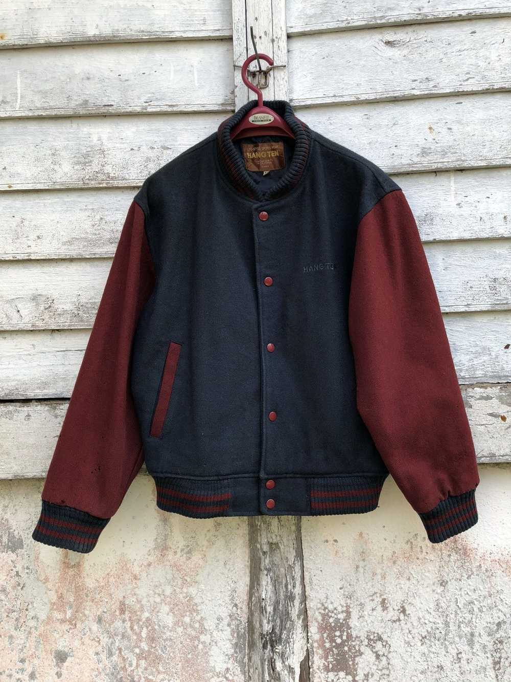 Vintage 90s Hang Ten Distressed Old Wool Varsity … - image 2