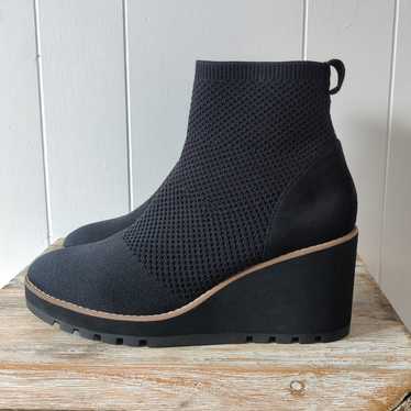 New Eileen Fisher London Knit Wedge Booties In Bla