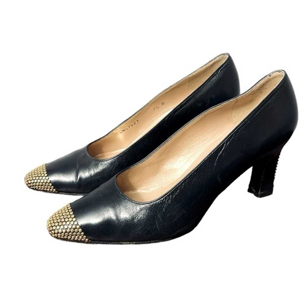 Stuart Weitzman Navy Blue Gold Studded Leather He… - image 1