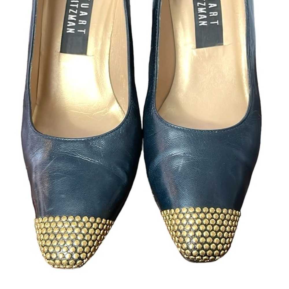 Stuart Weitzman Navy Blue Gold Studded Leather He… - image 5