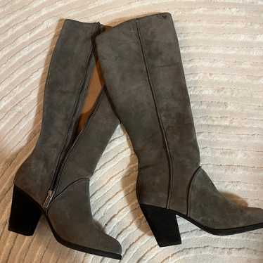 Frye gray suede heeled boots