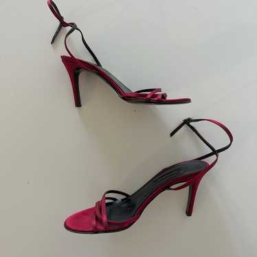 Vintage Ann Taylor Red Strappy Heels Satin Leathe… - image 1