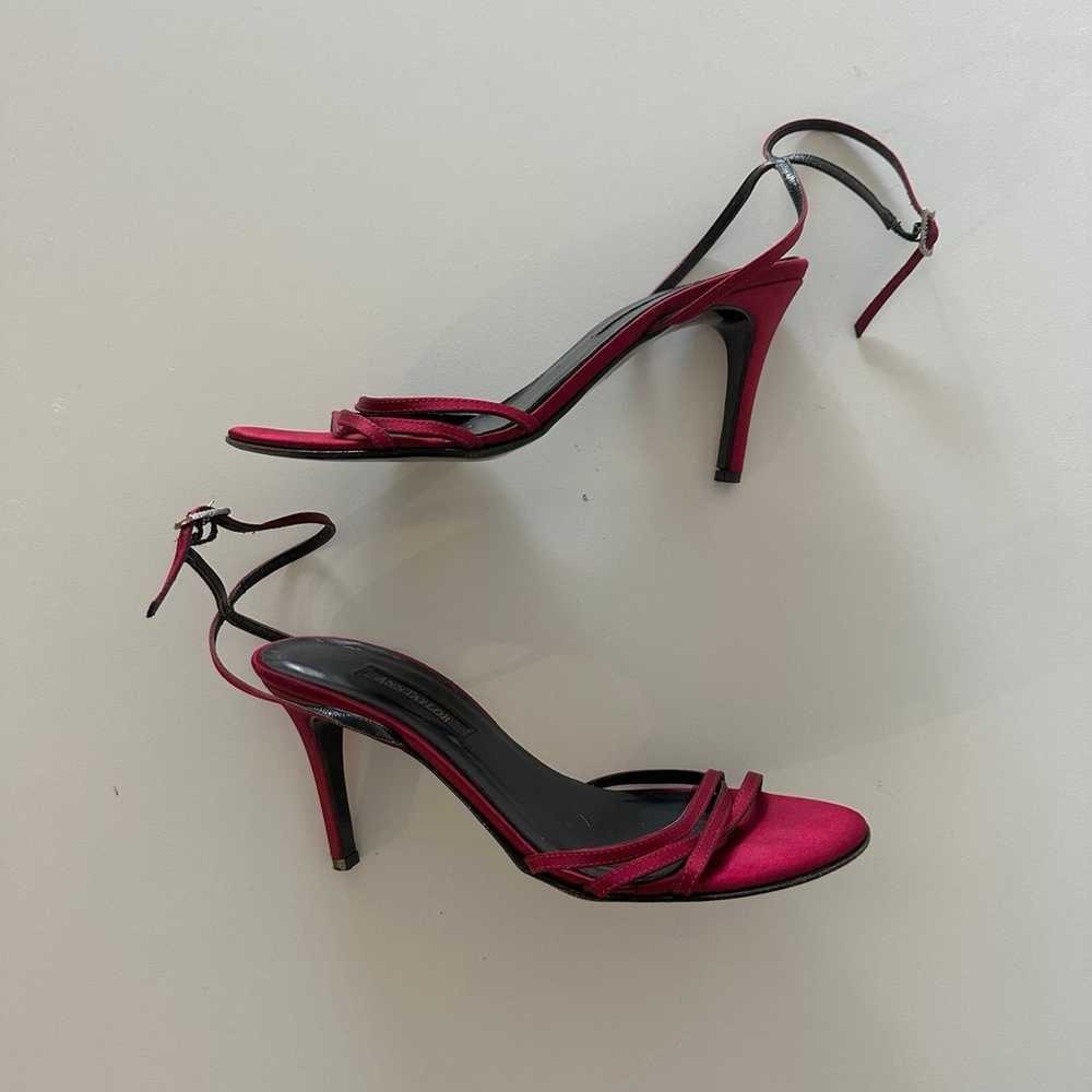 Vintage Ann Taylor Red Strappy Heels Satin Leathe… - image 2