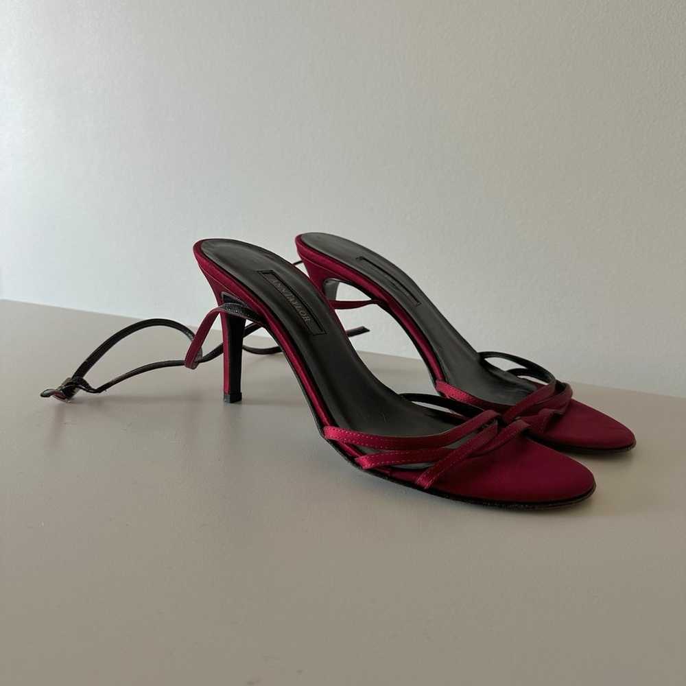 Vintage Ann Taylor Red Strappy Heels Satin Leathe… - image 3