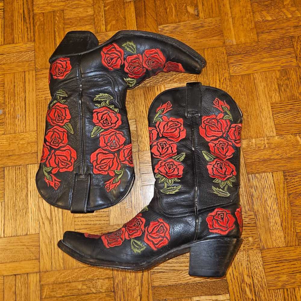 Corral Women's Boots Black with Red Rose Embroide… - image 2