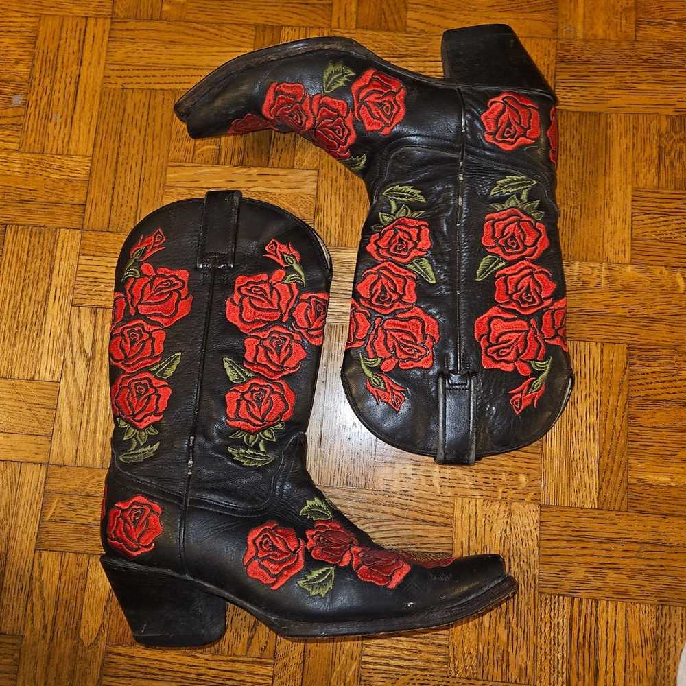 Corral Women's Boots Black with Red Rose Embroide… - image 3