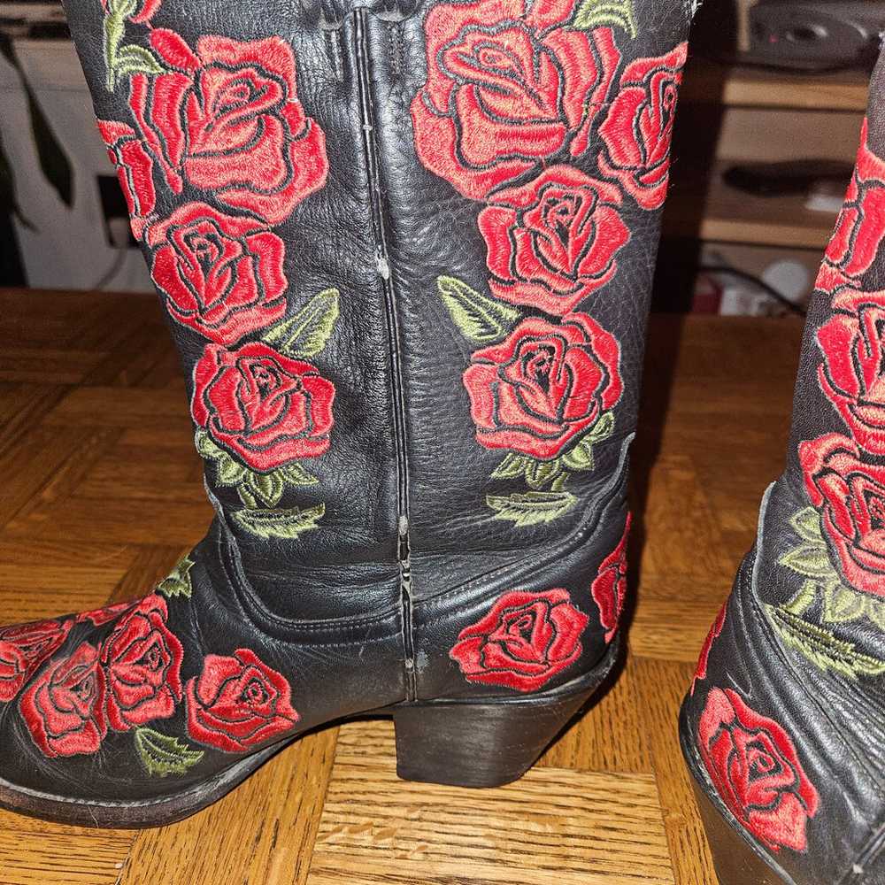 Corral Women's Boots Black with Red Rose Embroide… - image 4