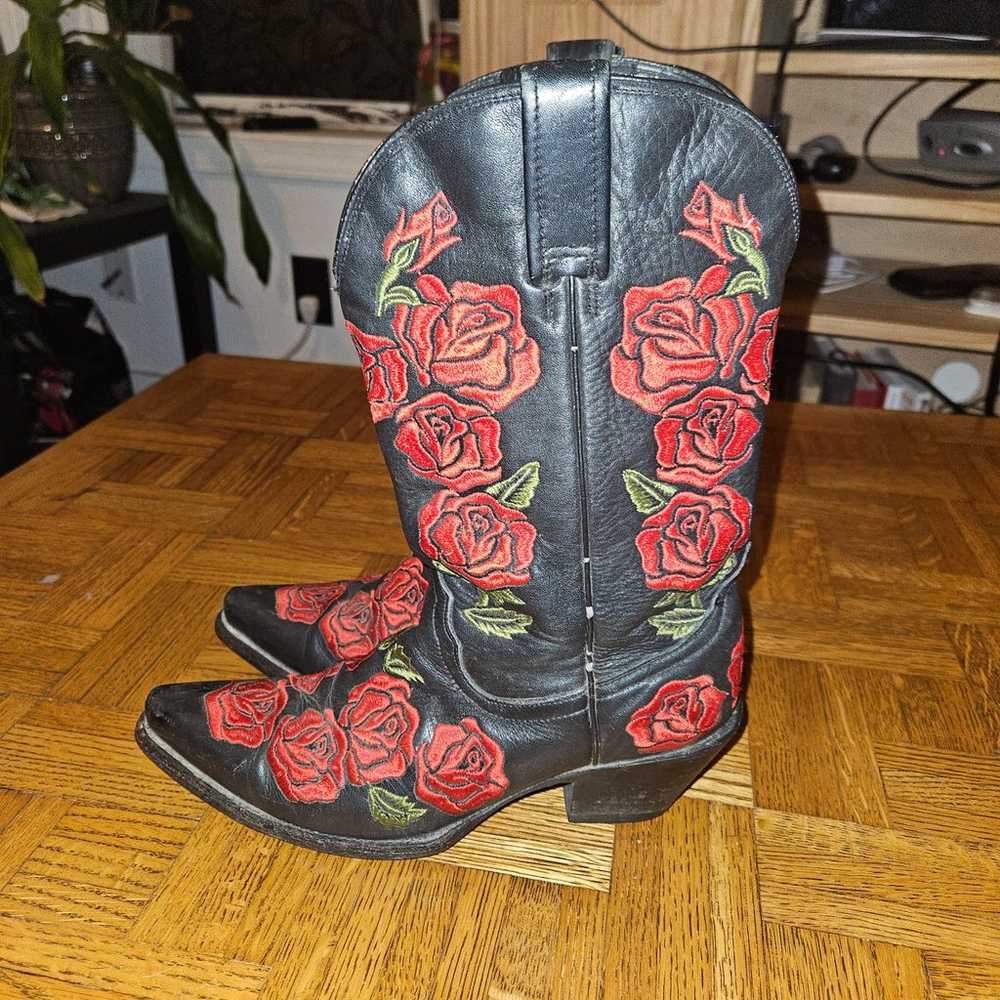 Corral Women's Boots Black with Red Rose Embroide… - image 6