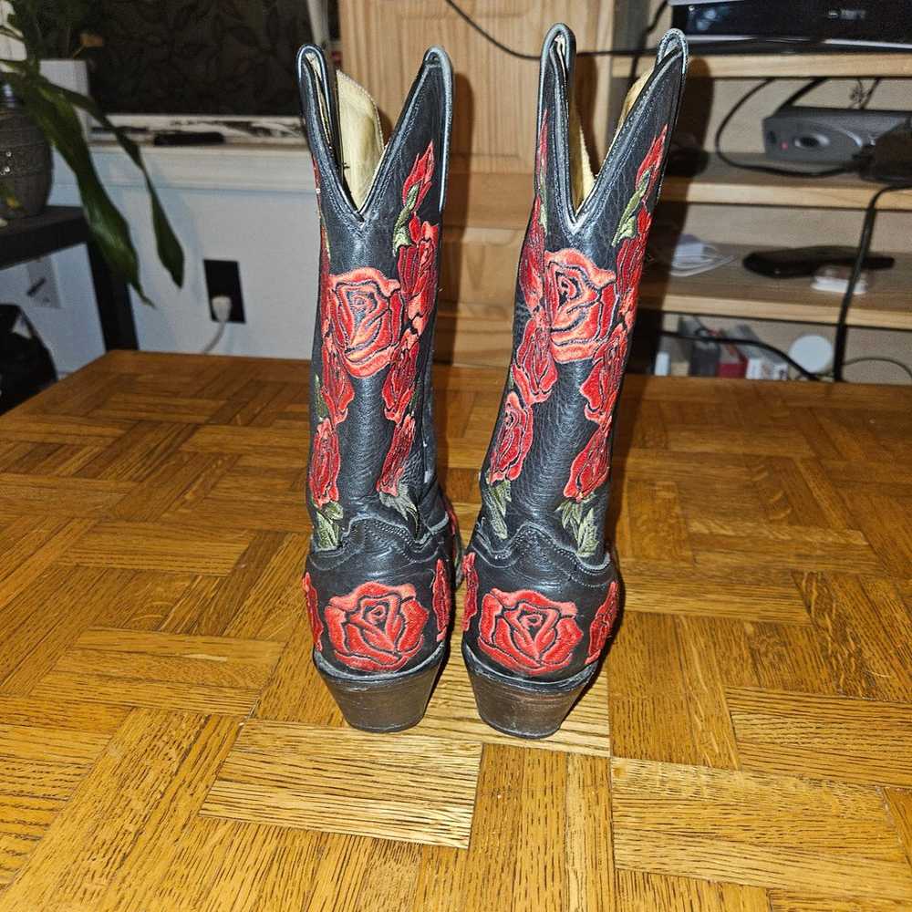 Corral Women's Boots Black with Red Rose Embroide… - image 7