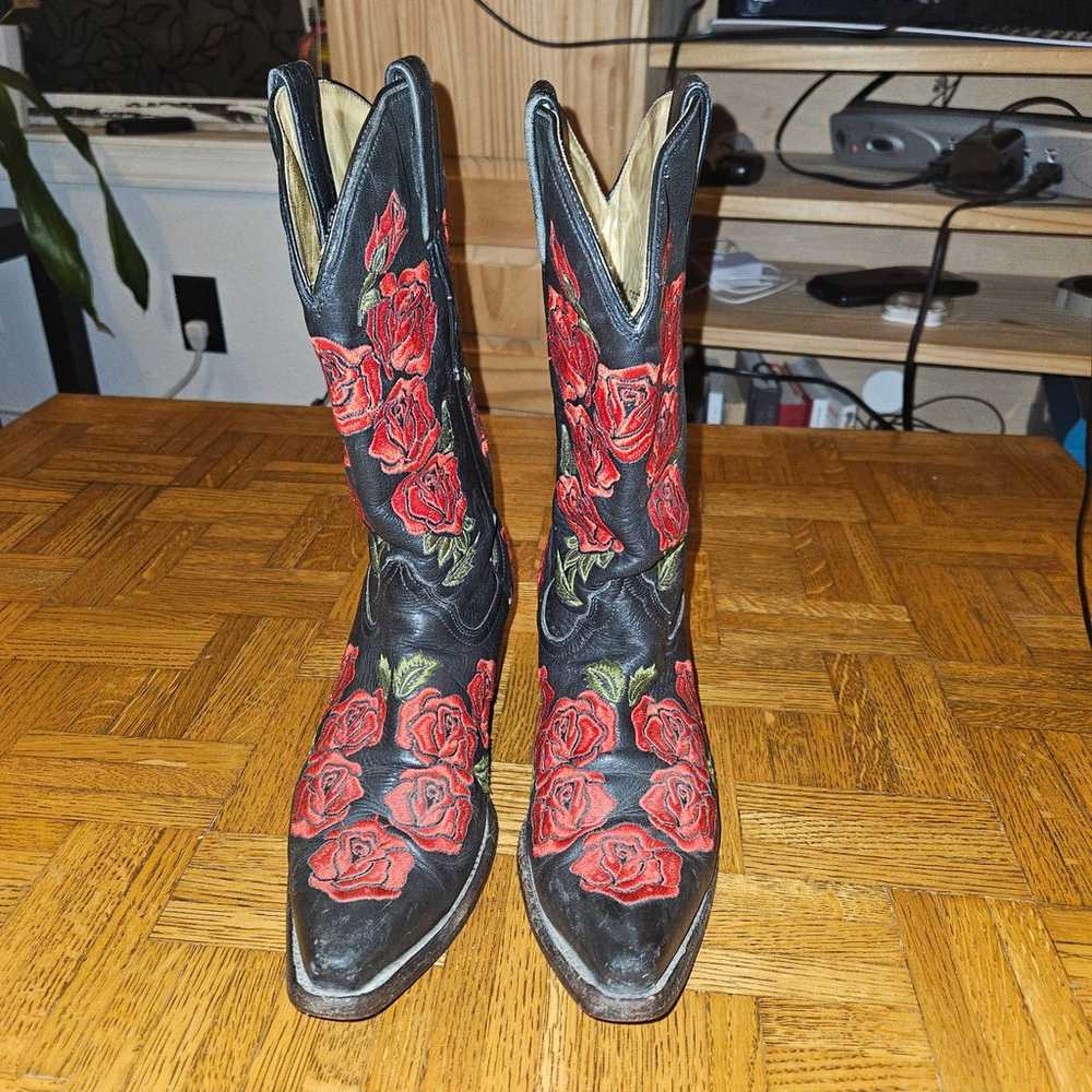 Corral Women's Boots Black with Red Rose Embroide… - image 9