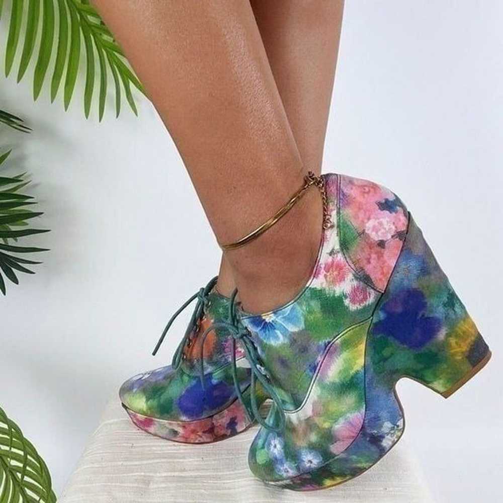 Vintage Y2K Artsy Floral Cottagecore Lace Up Boho… - image 2