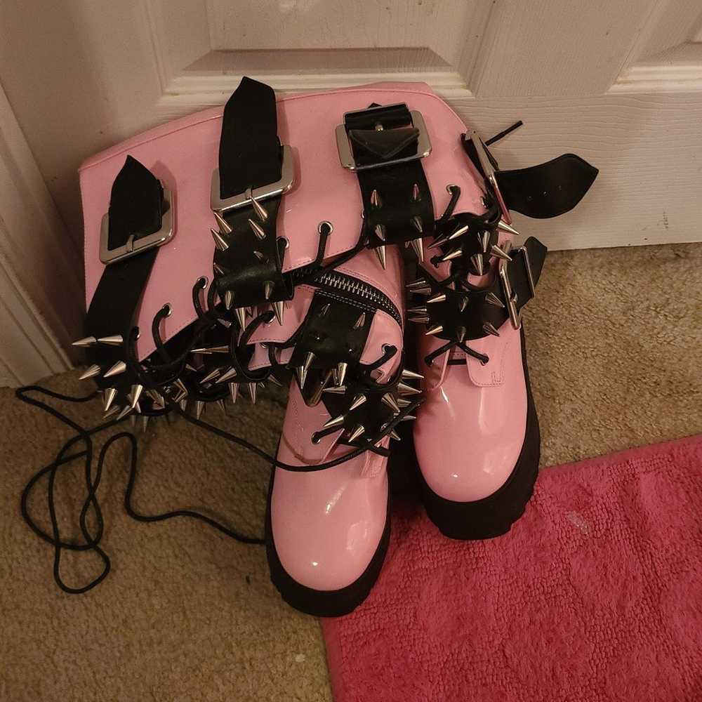 Pink dollskill spiked boots - image 2