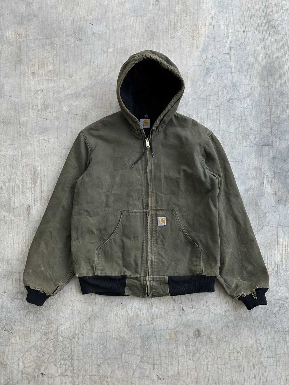 Crazy Vintage Carhartt Hoodie Jacket Faded Green … - image 3