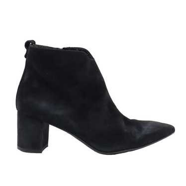 AGL Notch Block Heel Leather Bootie, Black Suede 7