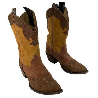 Justin Tan Suede Western Boots Women Size 8B Preow