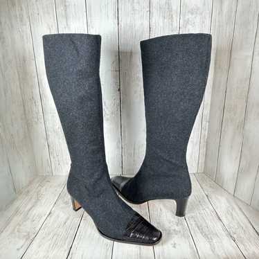 Escada Wool Leather Tall Zip Italian Boot Black 9… - image 1