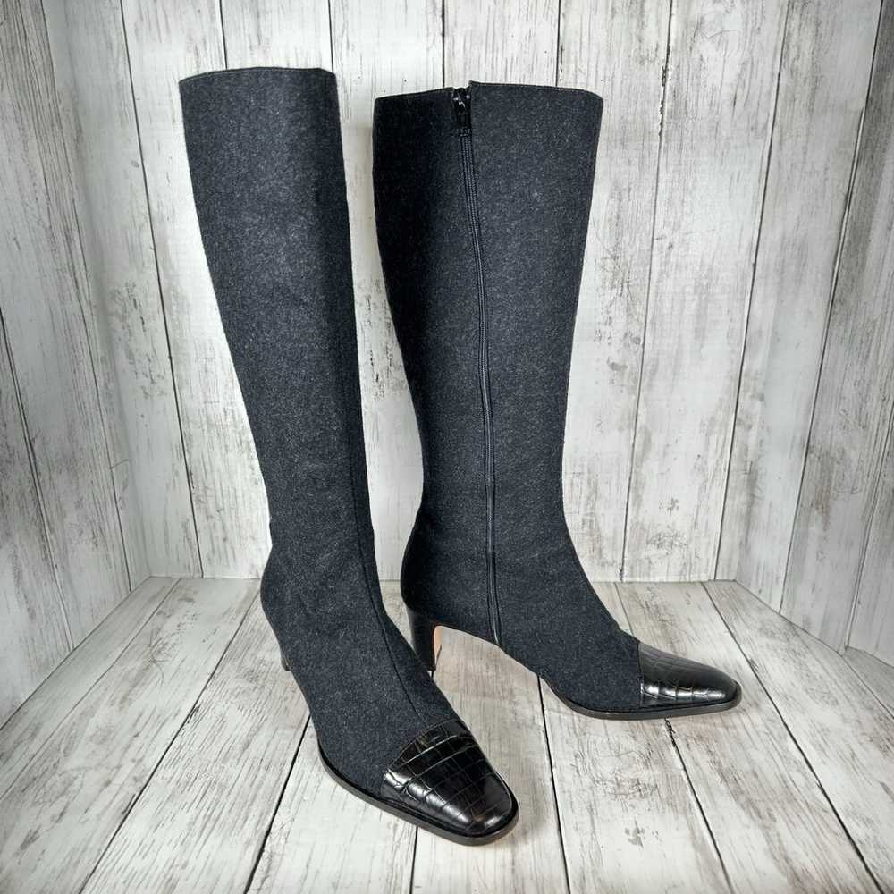 Escada Wool Leather Tall Zip Italian Boot Black 9… - image 2