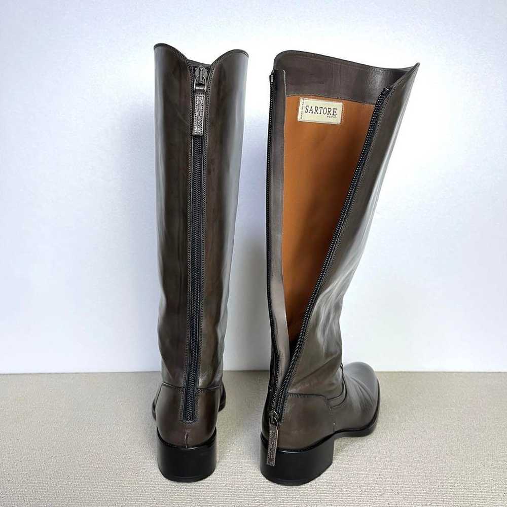 36.5 SARTORE Back Zip Long Boots Dark Brown 23.5 - image 10