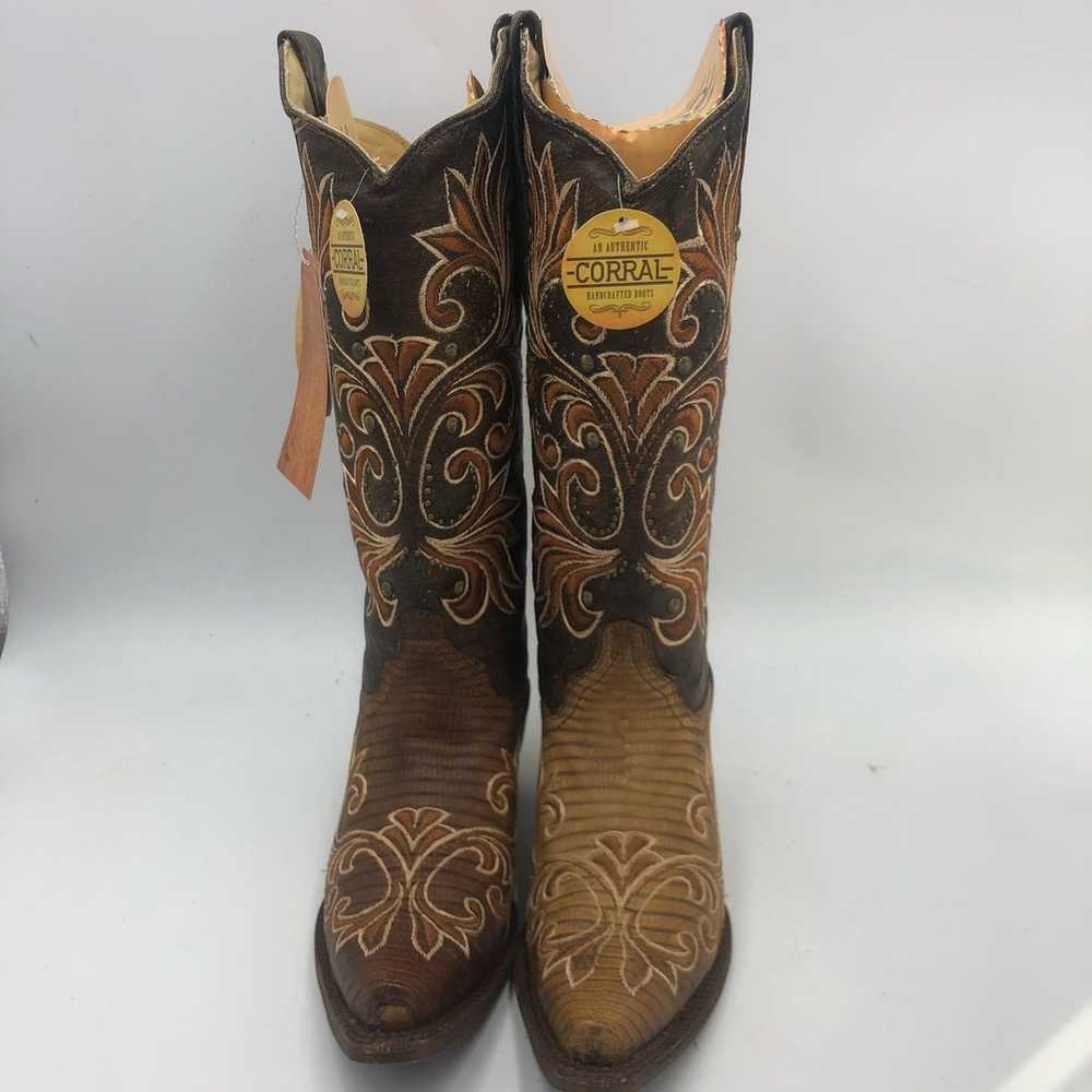 Corral Womens Lizard Inlay & Embroidered Boots Br… - image 2