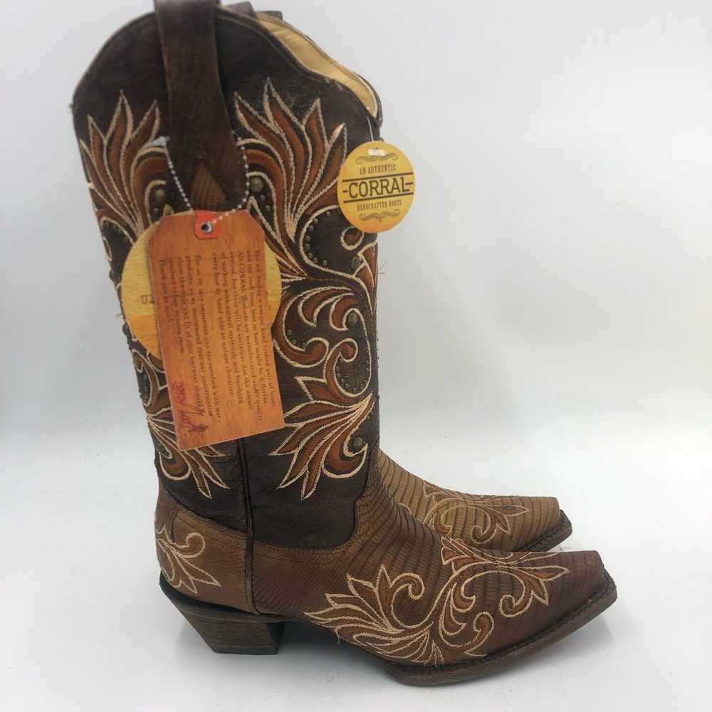 Corral Womens Lizard Inlay & Embroidered Boots Br… - image 4