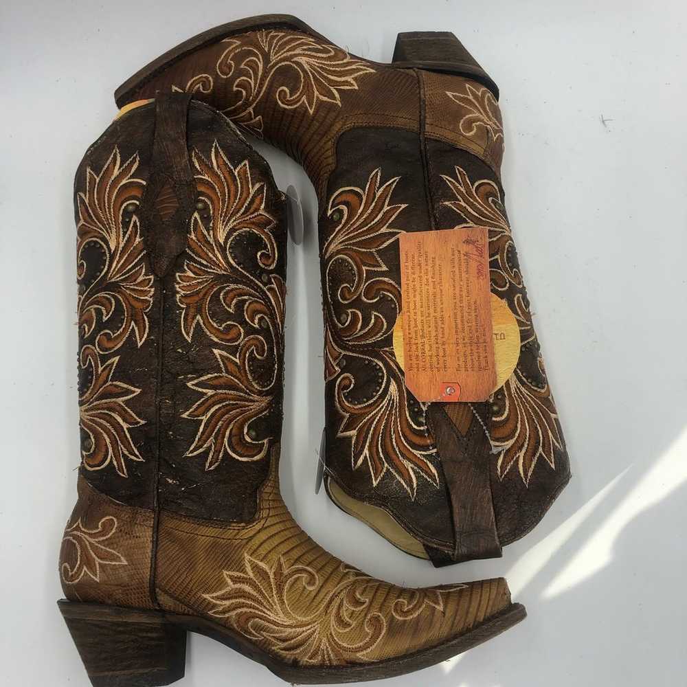 Corral Womens Lizard Inlay & Embroidered Boots Br… - image 6