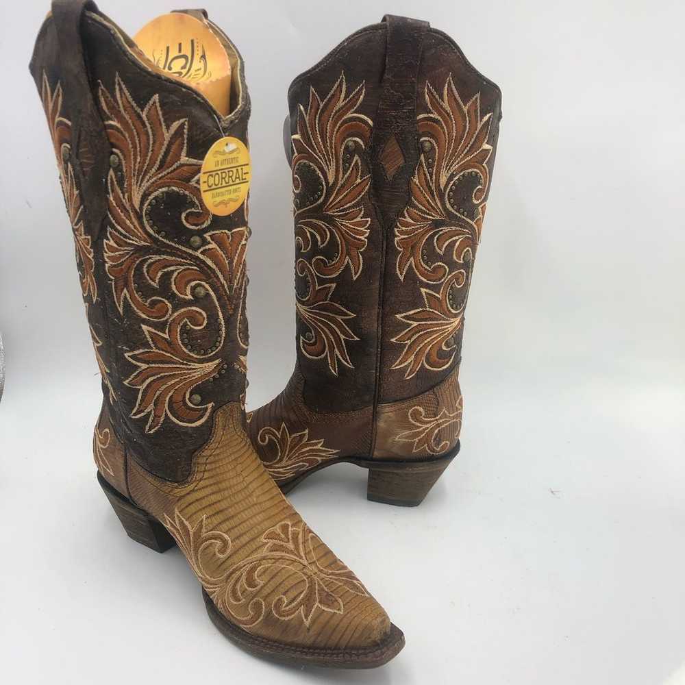 Corral Womens Lizard Inlay & Embroidered Boots Br… - image 7