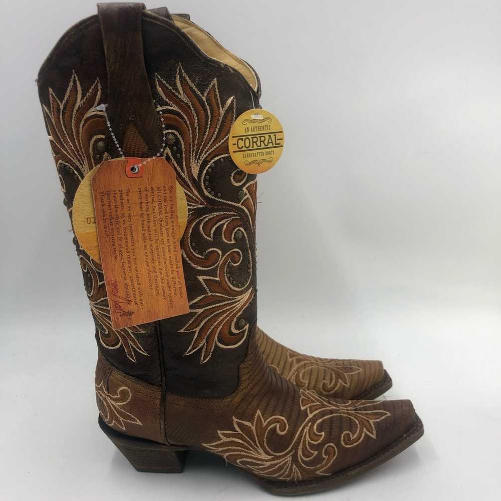 Corral Womens Lizard Inlay & Embroidered Boots Br… - image 9