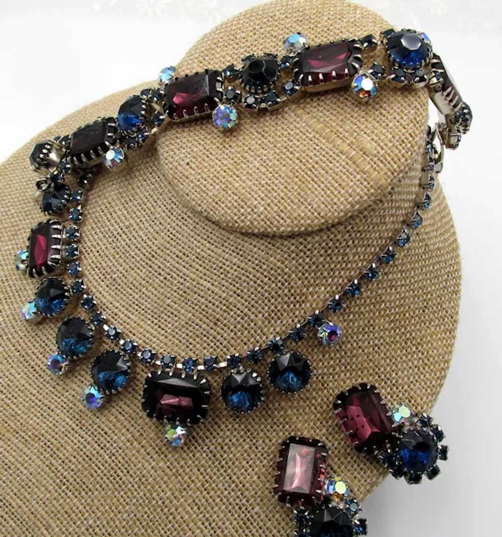 Gorgeous Purple and Blue Rhinestone Rhodium Plate… - image 2