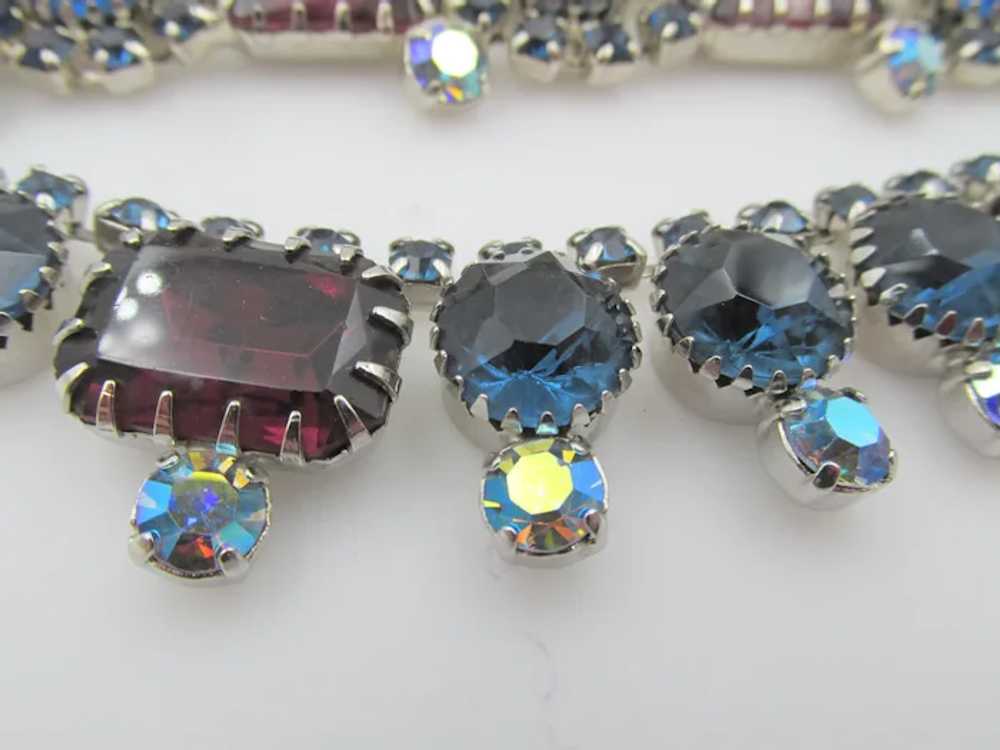 Gorgeous Purple and Blue Rhinestone Rhodium Plate… - image 4