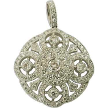 Vintage 18K White Gold Diamond Pavé Pendant with … - image 1