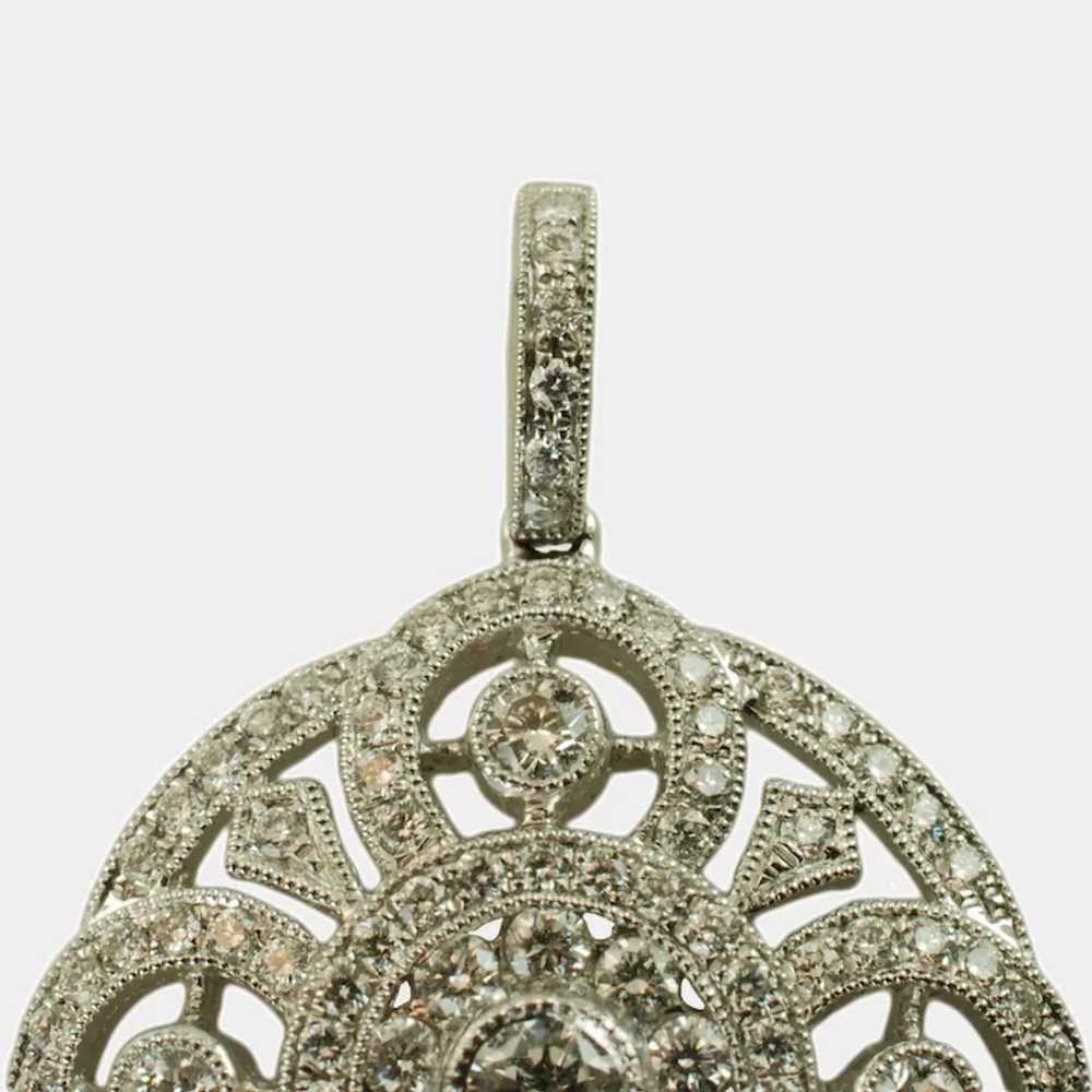 Vintage 18K White Gold Diamond Pavé Pendant with … - image 3