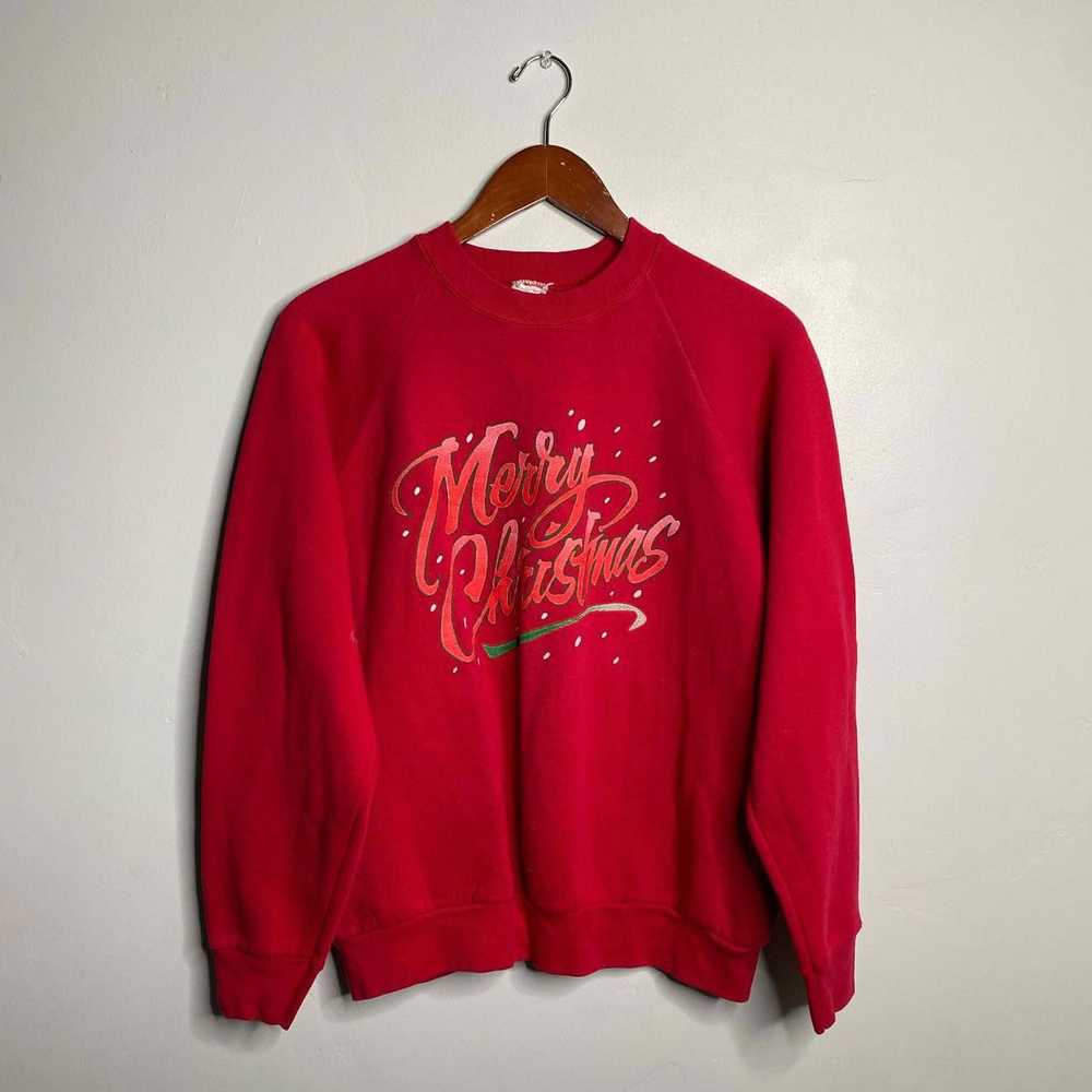 Vintage 90s Vintage Red Merry Christmas Sweatshir… - image 1