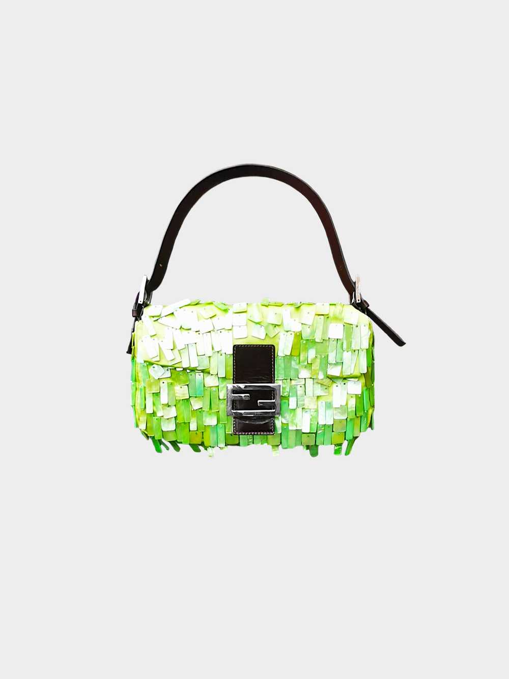 Fendi 2000s Rare Green Satin and Mother of Pearl … - image 1