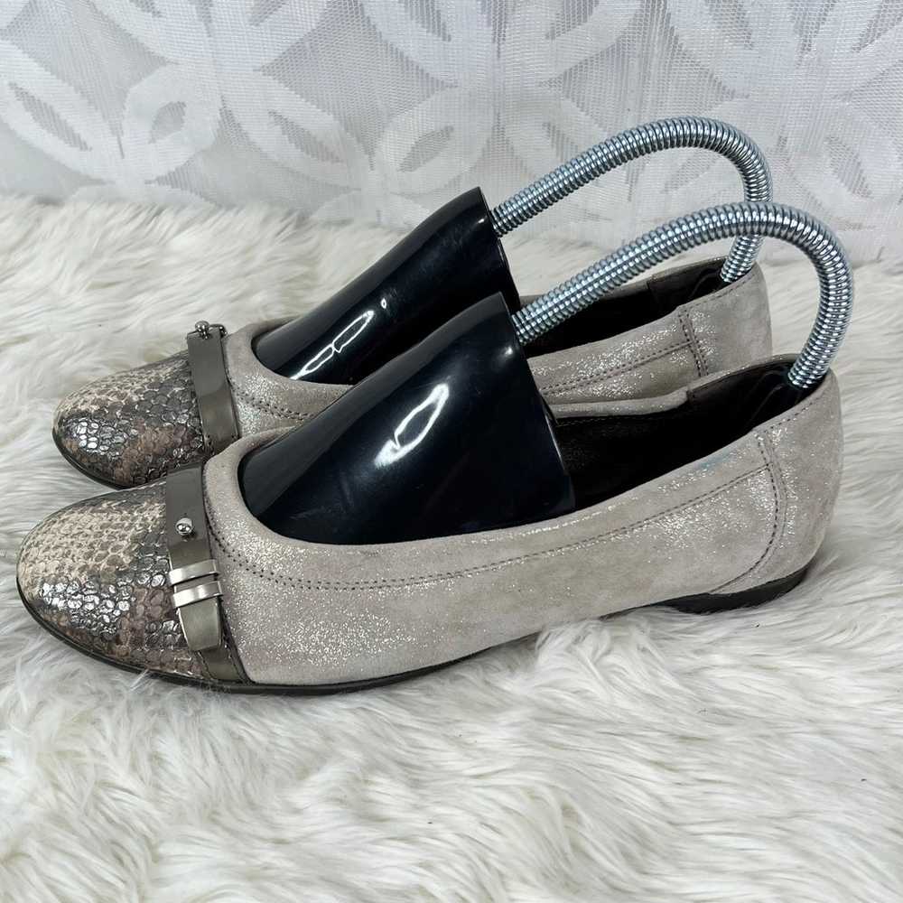 AGL Cap Toe Ballet Flat Taupe Suede/ Snake Toe Sh… - image 4