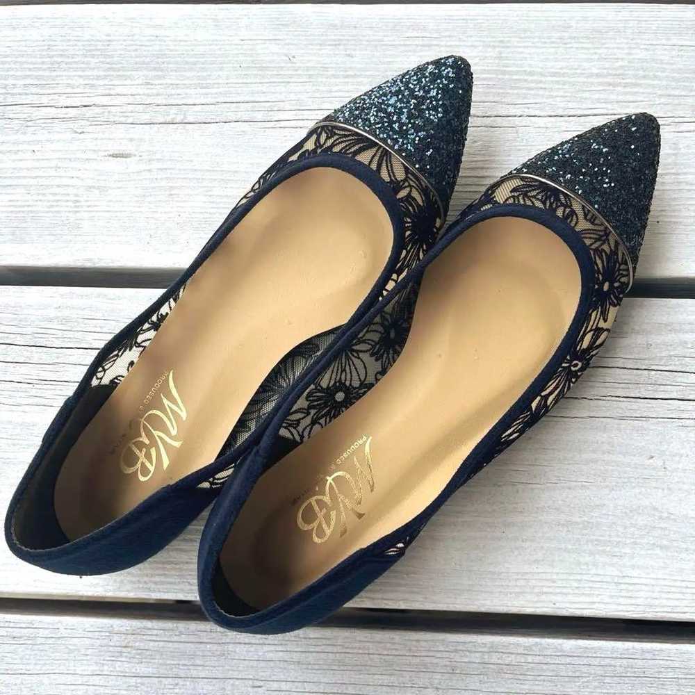 Navy Sequin Pointed Toe Flat Shoes - image 1