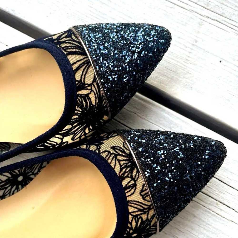 Navy Sequin Pointed Toe Flat Shoes - image 2