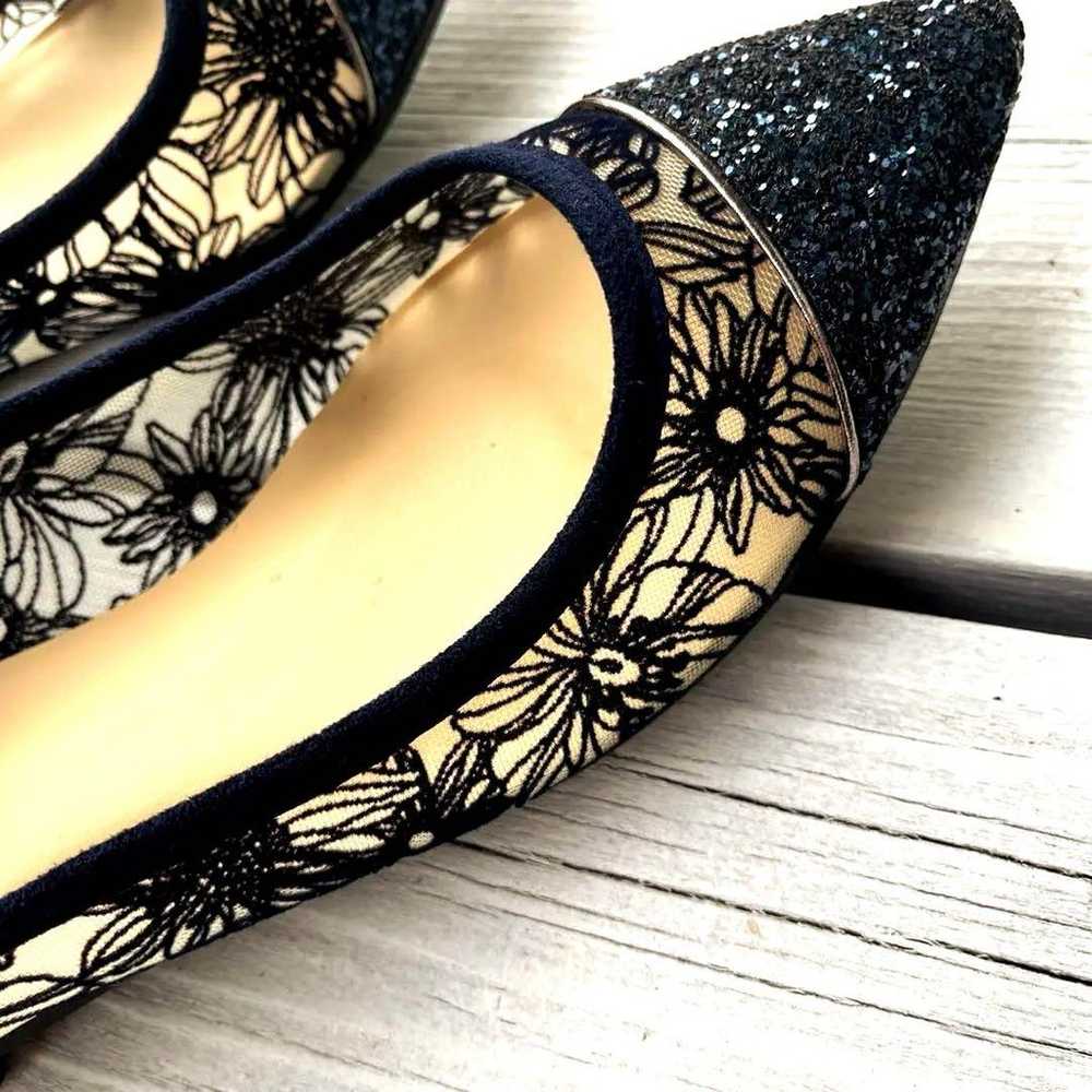 Navy Sequin Pointed Toe Flat Shoes - image 3