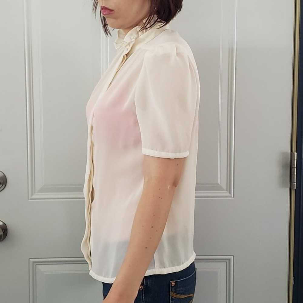 70s Sheer Cream Pleated Blouse - image 2