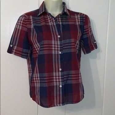 Vtg 80s Russ Petites blue & red plaid shirt