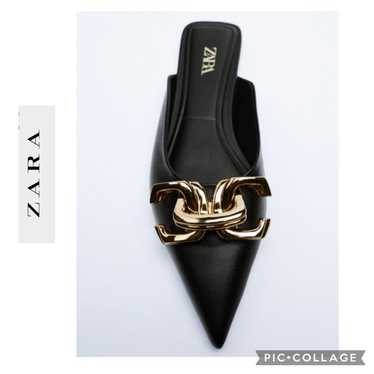 Zara Black Buckled Flat Mules with pointed toe - … - image 1