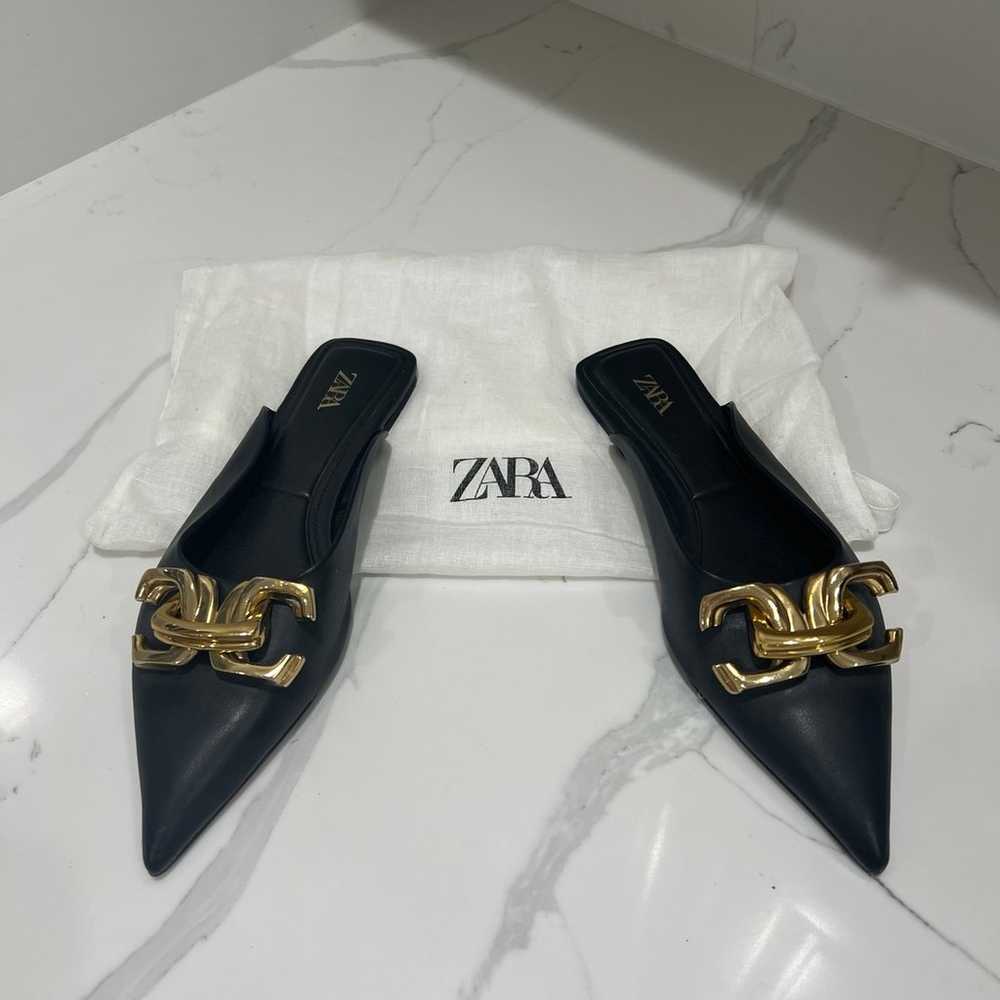 Zara Black Buckled Flat Mules with pointed toe - … - image 3