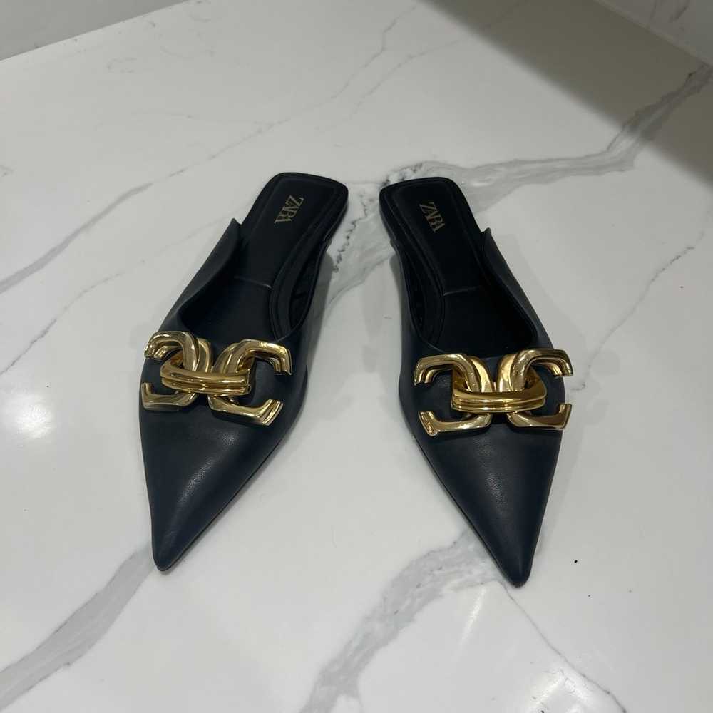 Zara Black Buckled Flat Mules with pointed toe - … - image 9