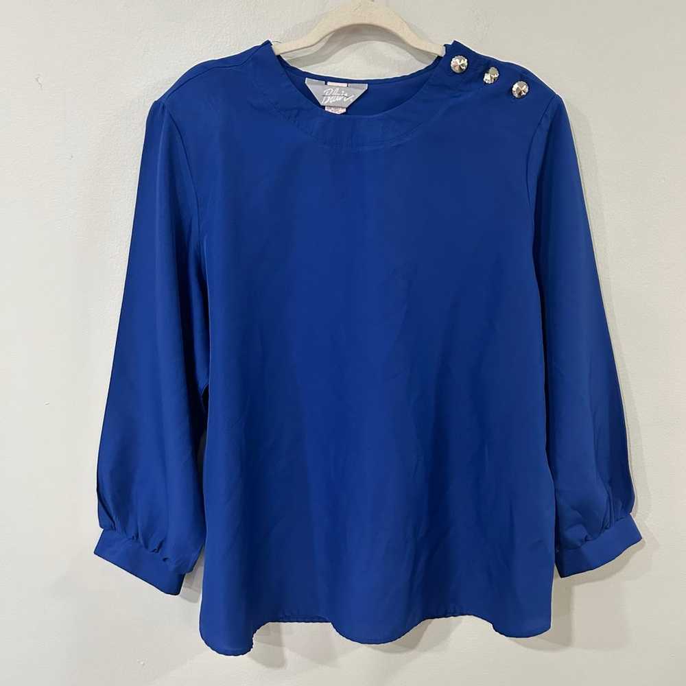 Vintage Blair Long Sleeve Royal Blue Blouse Shirt… - image 1