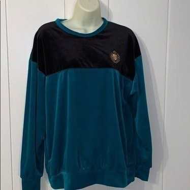 Vtg 90s Jaclyn Smith black & turquoise velour top - image 1