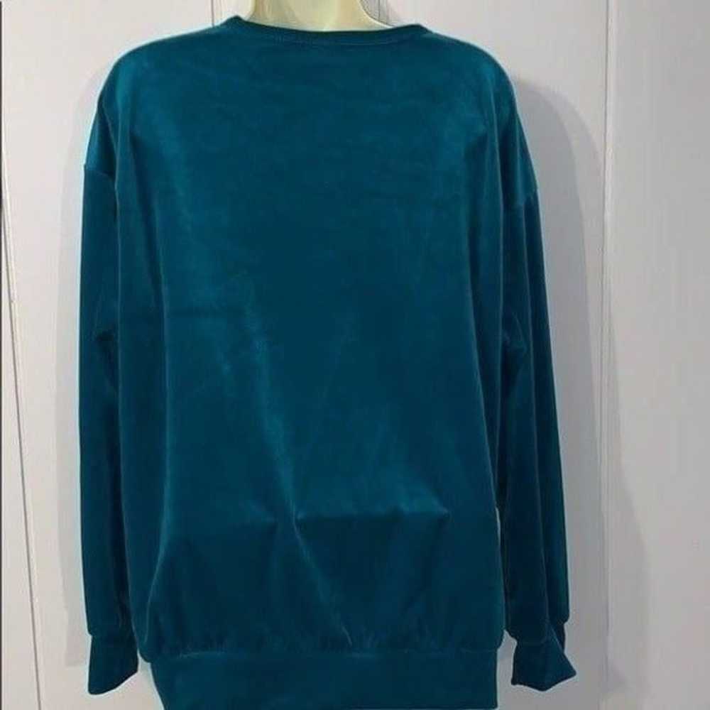 Vtg 90s Jaclyn Smith black & turquoise velour top - image 5