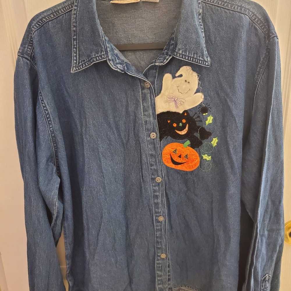 Vintage 90's Ladies Halloween Denim Long Sleeve - image 1