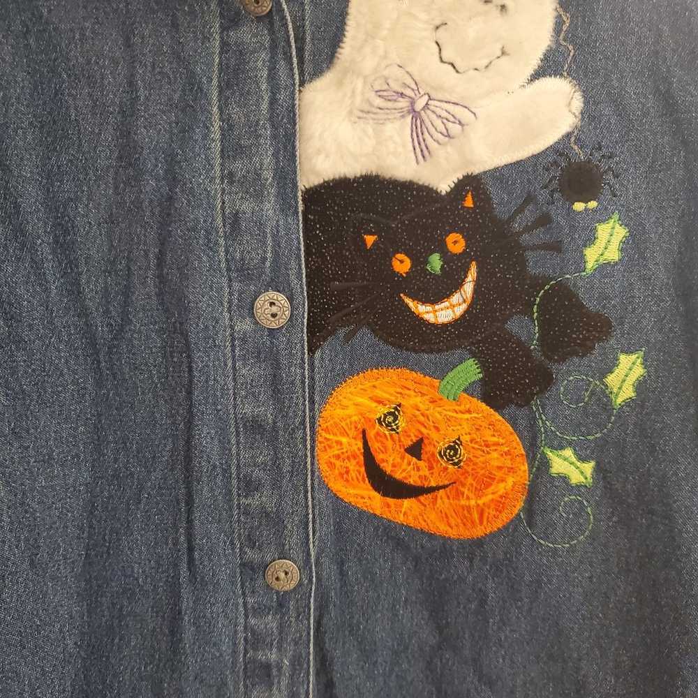 Vintage 90's Ladies Halloween Denim Long Sleeve - image 4