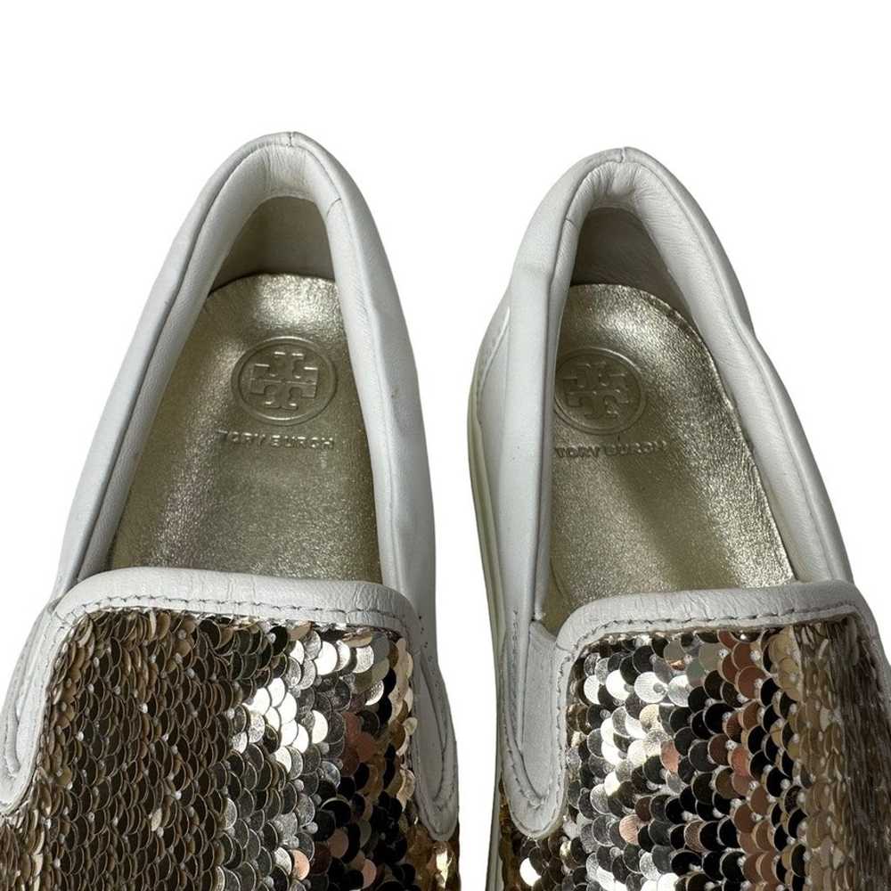 Tory Burch Women's White Carter Gold Sequin Slip-… - image 3