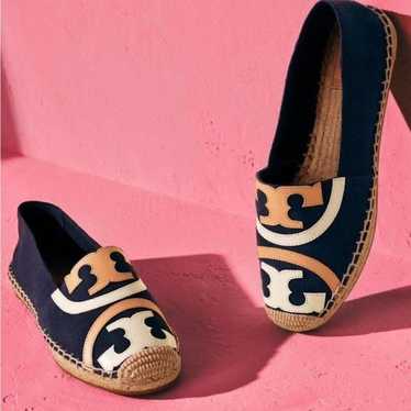 Tory factory Burch Poppy Logo Espadrille Flats Blue Size 10