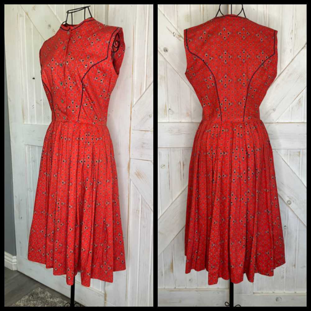 50's Vintage Lanz Original Red Blue Tulip Black C… - image 3